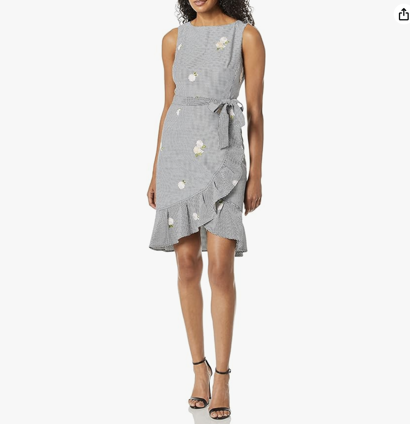 Calvin Klein Gingham Plaid Floral Embroidered Ruffle Hem Sheath Dress Size 2