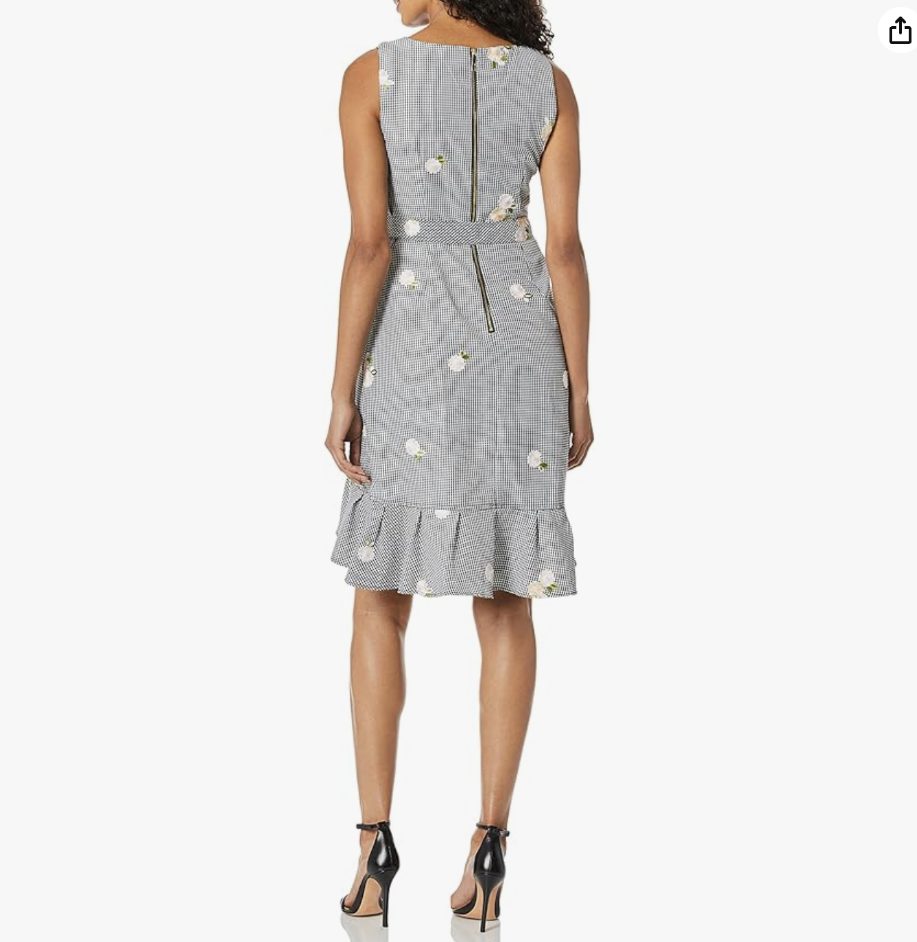 Calvin Klein Gingham Plaid Floral Embroidered Ruffle Hem Sheath Dress Size 2