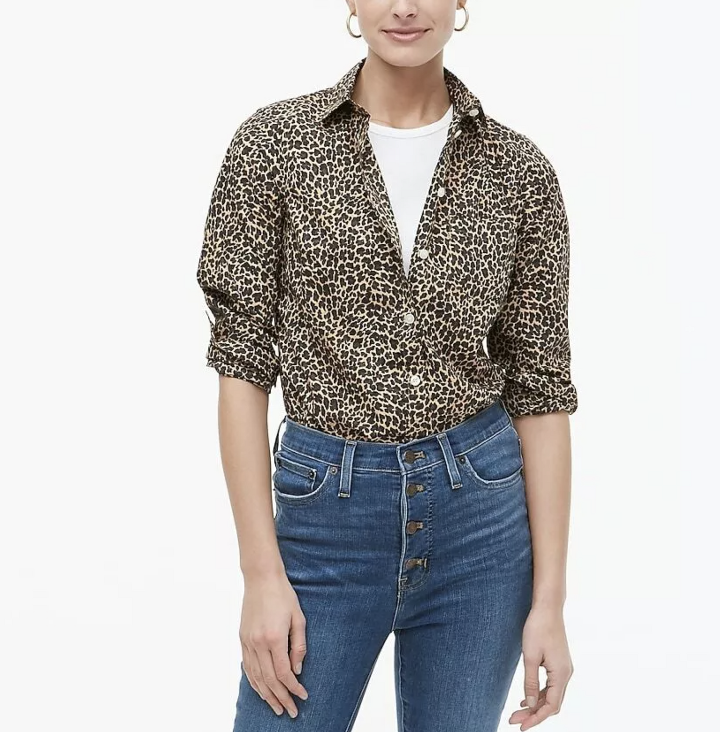 NWT J Crew Factory Leopard Print Signature Fit Button Up Shirt Blouse Size L