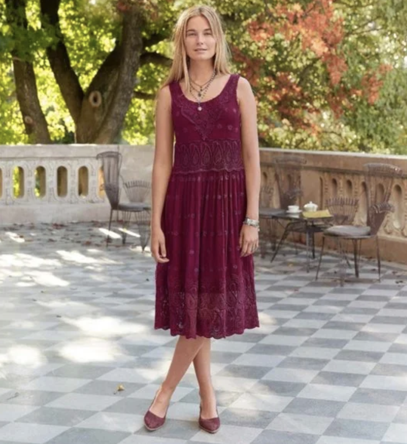 Sundance Catalog Burgundy Embroidered Sequin Midi Dress Size 10P Lace Mesh