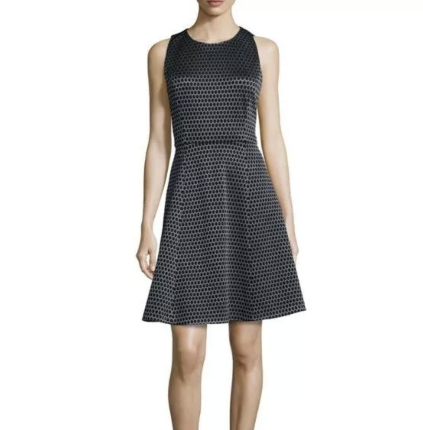 Theory Trekana Compass Knit Polka Dot Jacquard Fit and Flare Dress Size 4 Black