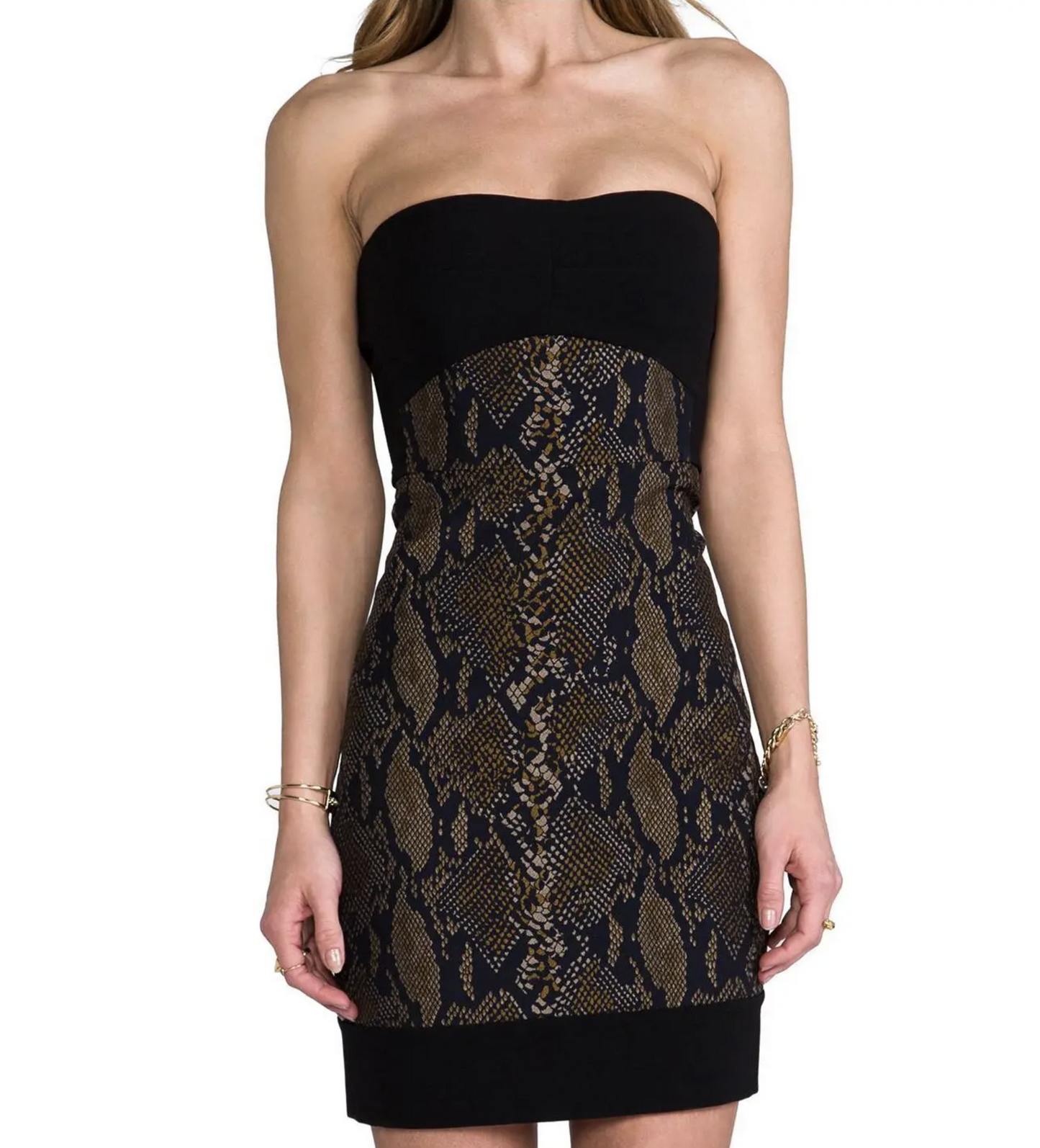 Diane Von Furstenberg Garland Two Black Brown Snakeskin Print Strapless Dress 4