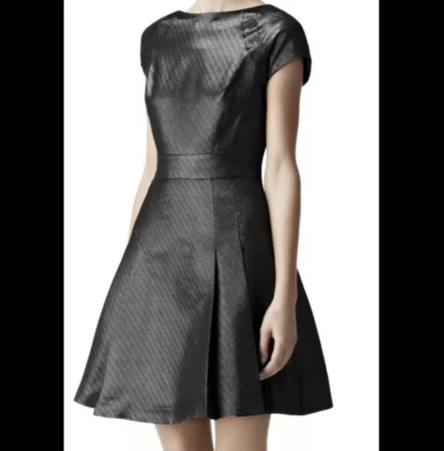 REISS Mara Gunmetal Gray Metallic Fit and Flare Dress Size Us 4 Cap Sleeve Party