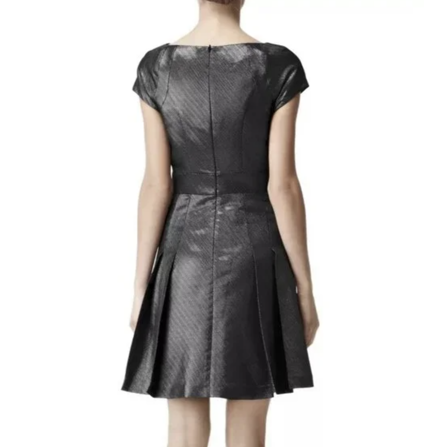 REISS Mara Gunmetal Gray Metallic Fit and Flare Dress Size Us 4 Cap Sleeve Party