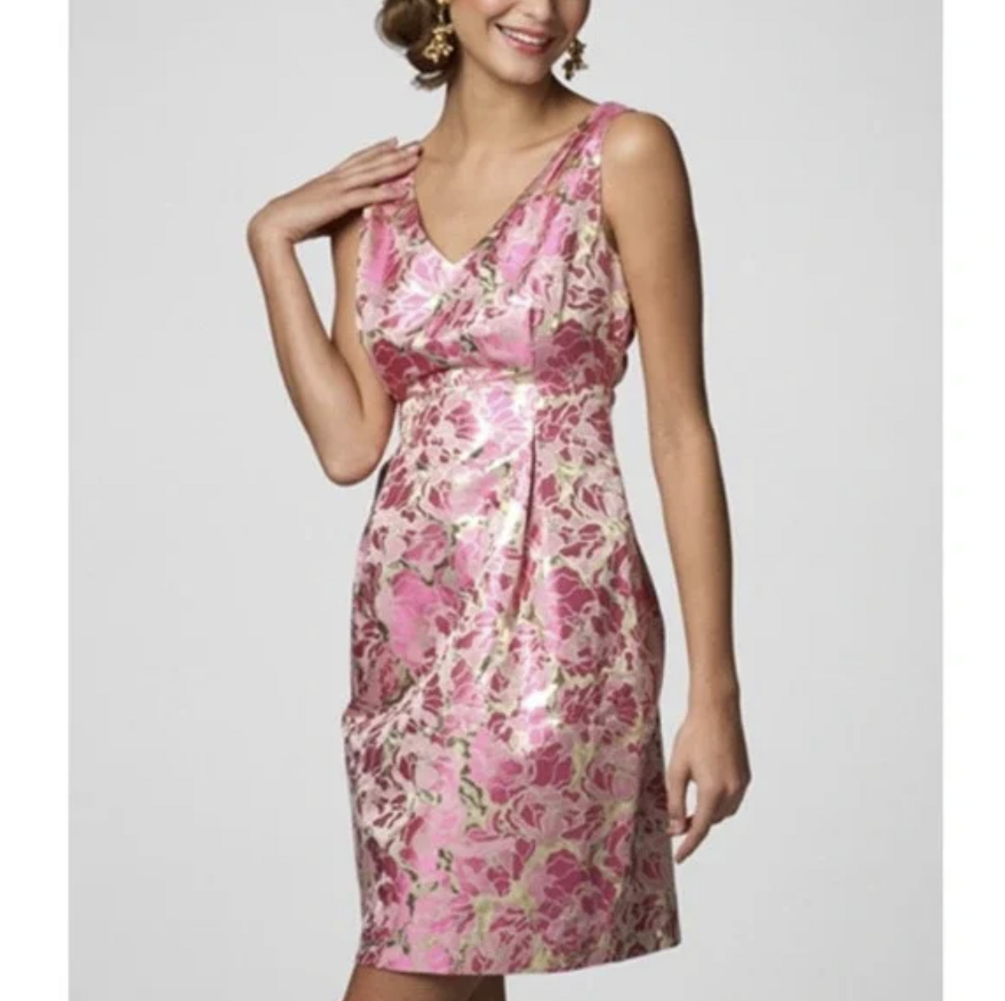 Lilly Pulitzer Kiki Pink Gold Metallic Floral Jacquard Sheath Dress Size 2 Silk