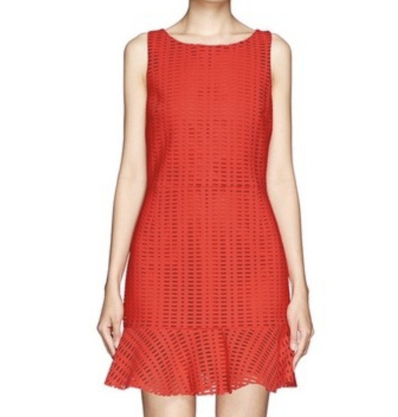 Sandro Paris Red Eyelet Perforated Flounce Hem Sheath Dress Size 2 Cocktail