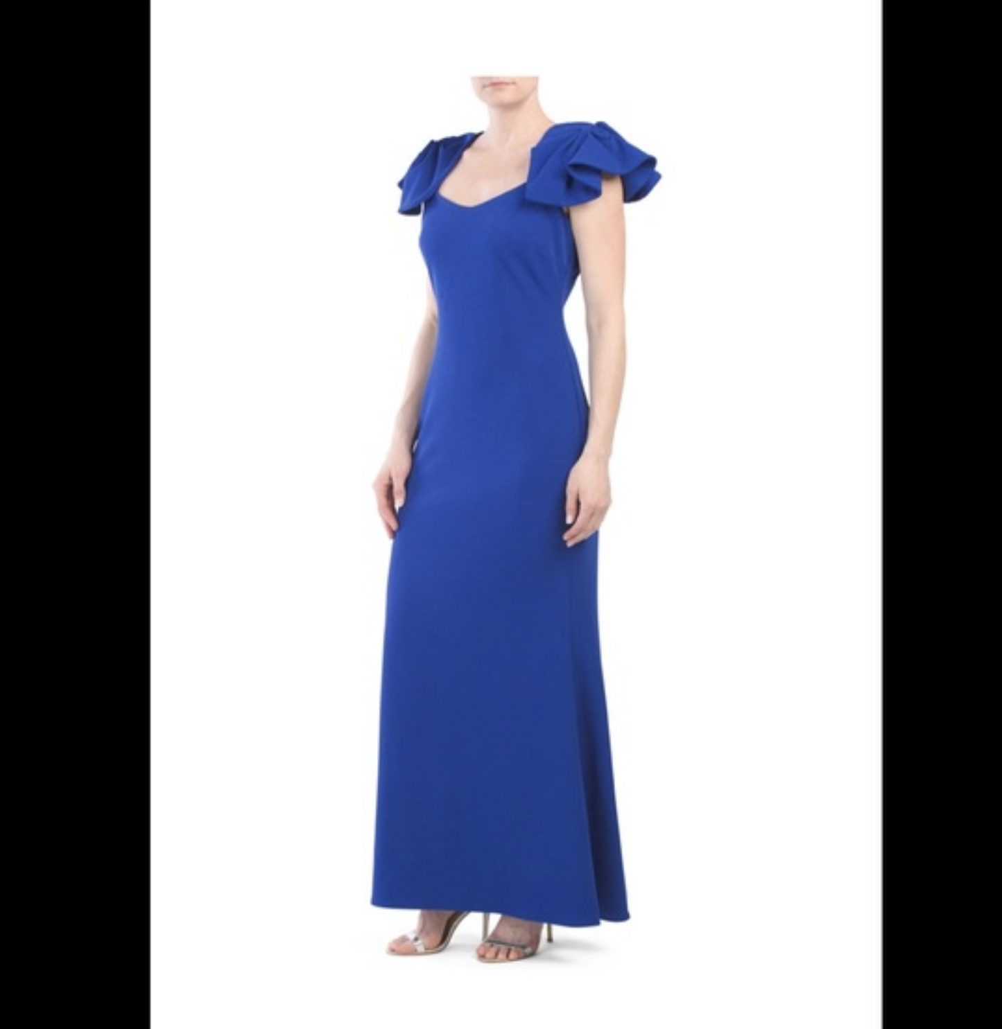 Belle Badgley Mischka Royal Blue Ruffle Sleeve Formal Dress Evening Gown Size 12