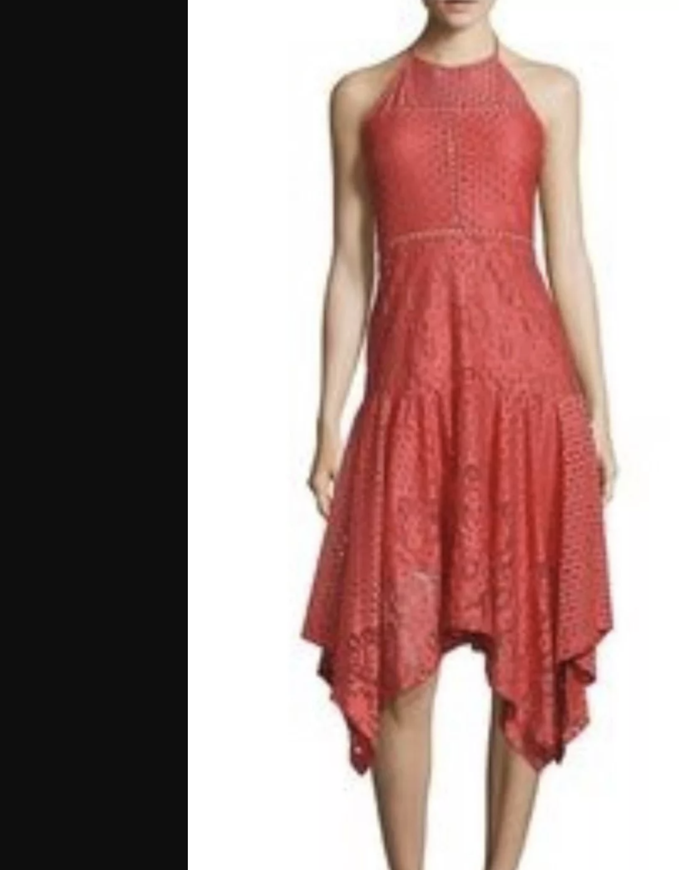 Parker Coral Asymmetrical Handkerchief Hem Lace Halter Dress Sz S Wedding Guest