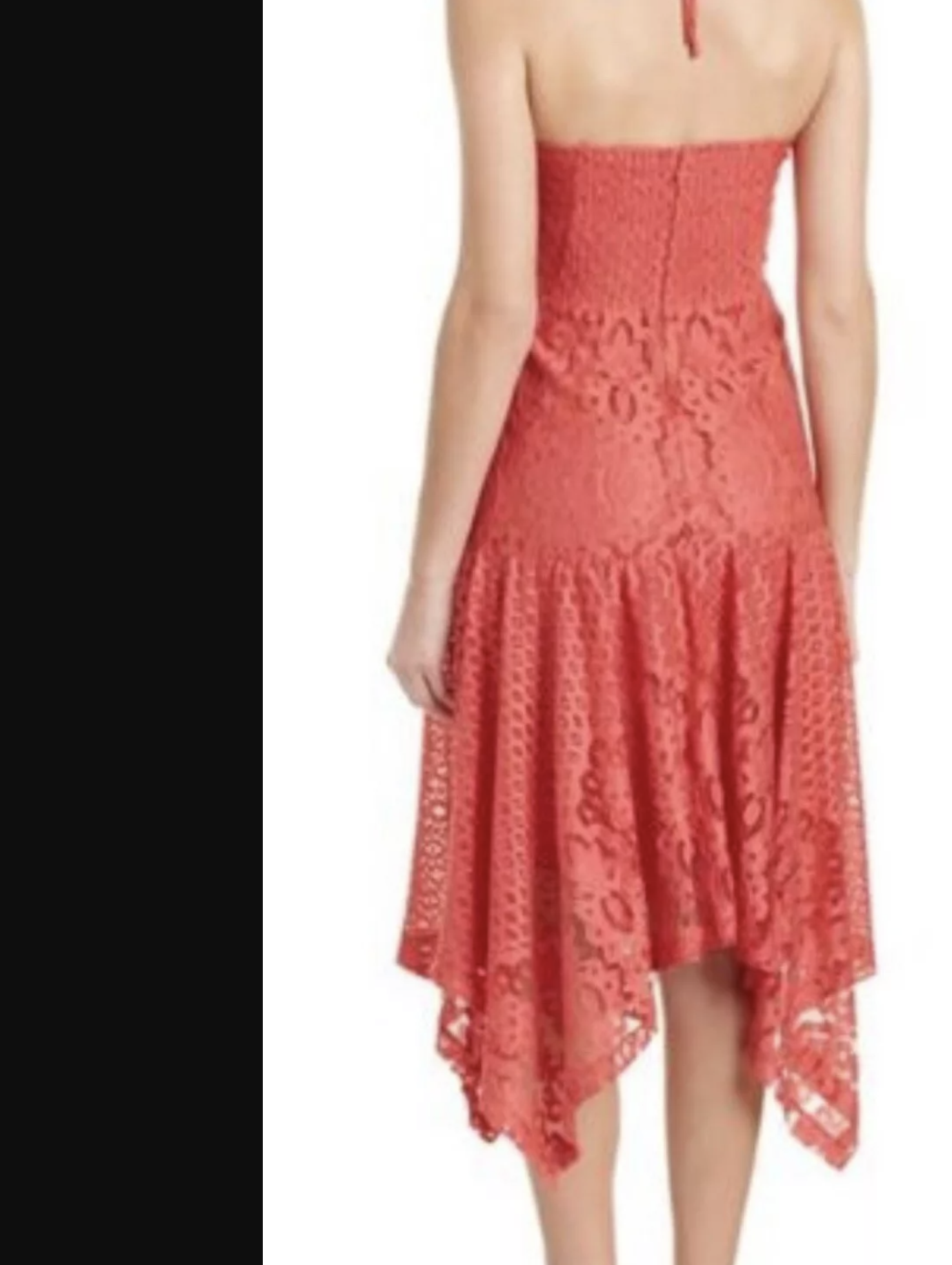 Parker Coral Asymmetrical Handkerchief Hem Lace Halter Dress Sz S Wedding Guest