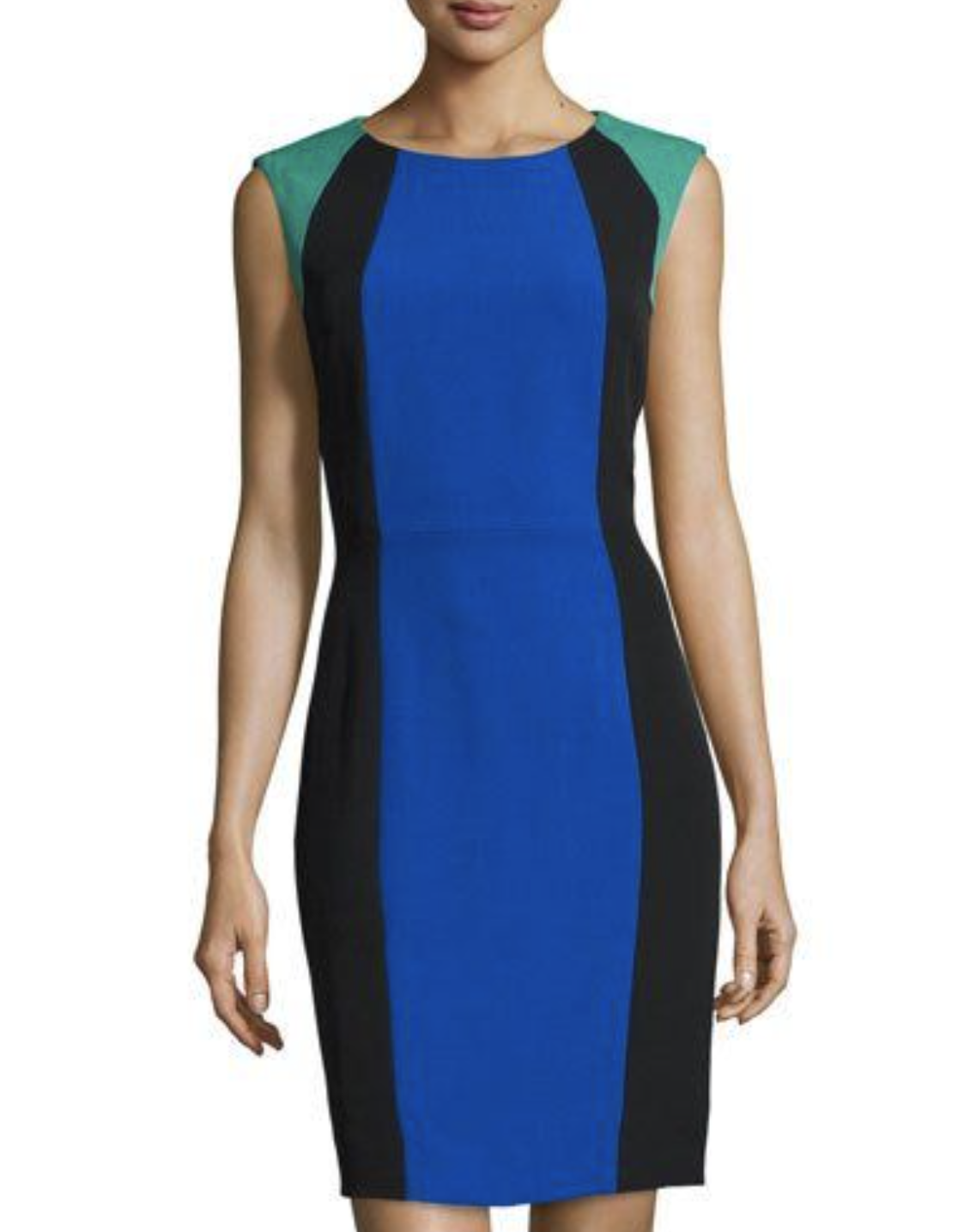 Tahari ASL Levine Black Blue Green Color Block Sheath Dress Size 6 Career Office