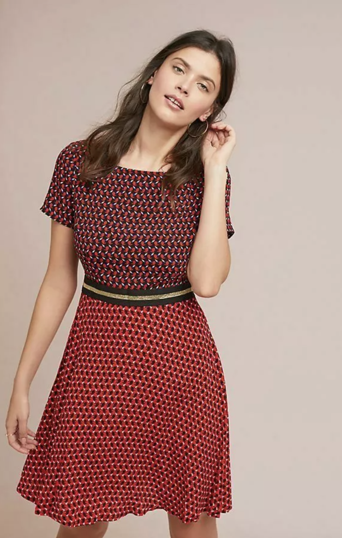 Maeve Anthropologie Amici Red Color Block Rabbit Animal Print A Line Dress Sz 6