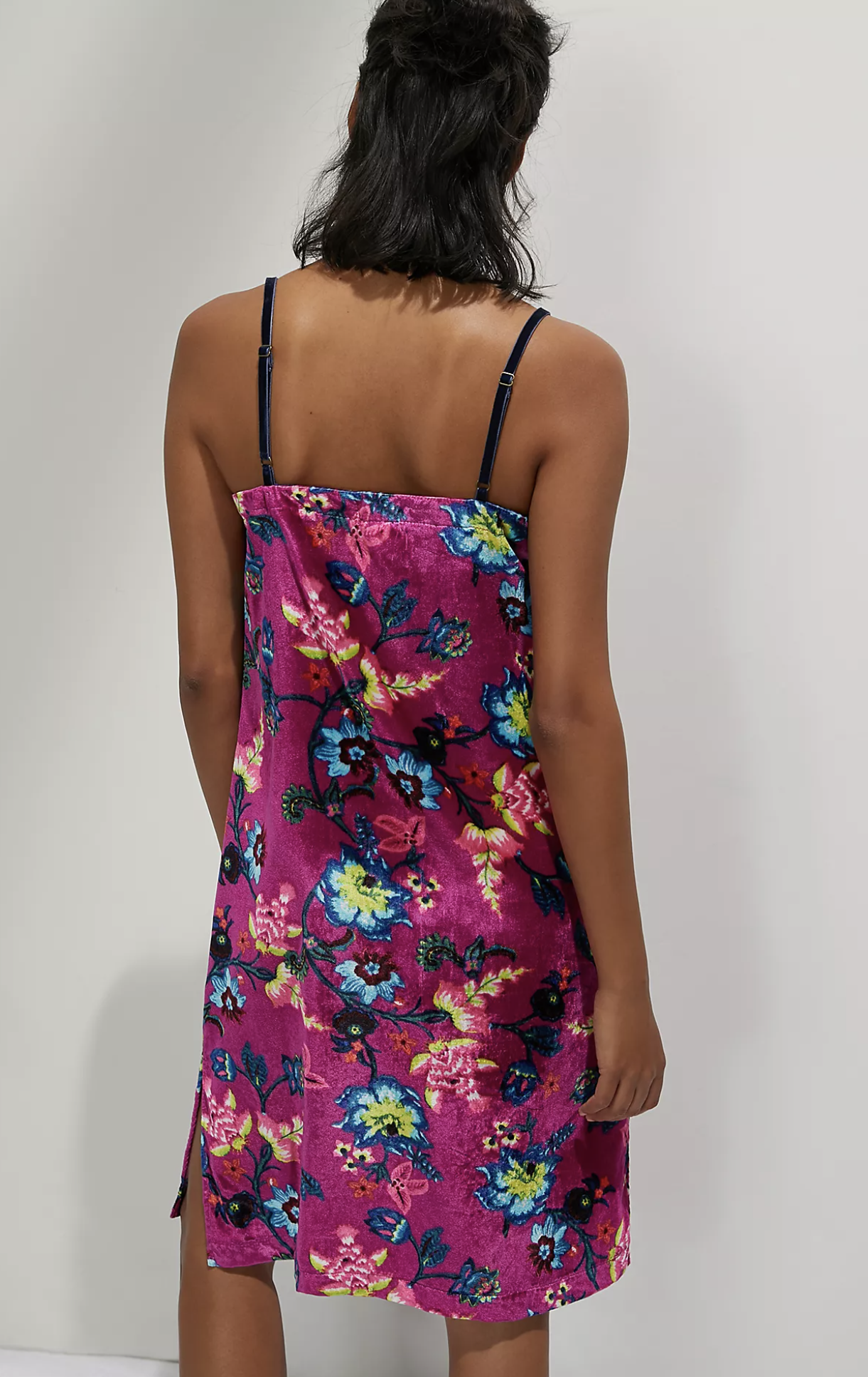 by Anthropologie Shania Velvet Floral Print Slip Cami Dress Size XL Berry Pink