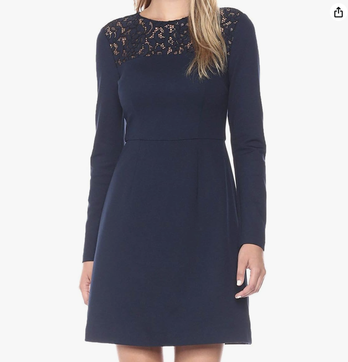 NWT New Trina Turk Navy Blue Ponte Lace Trim Long Sleeve Dress Size 8 A Line