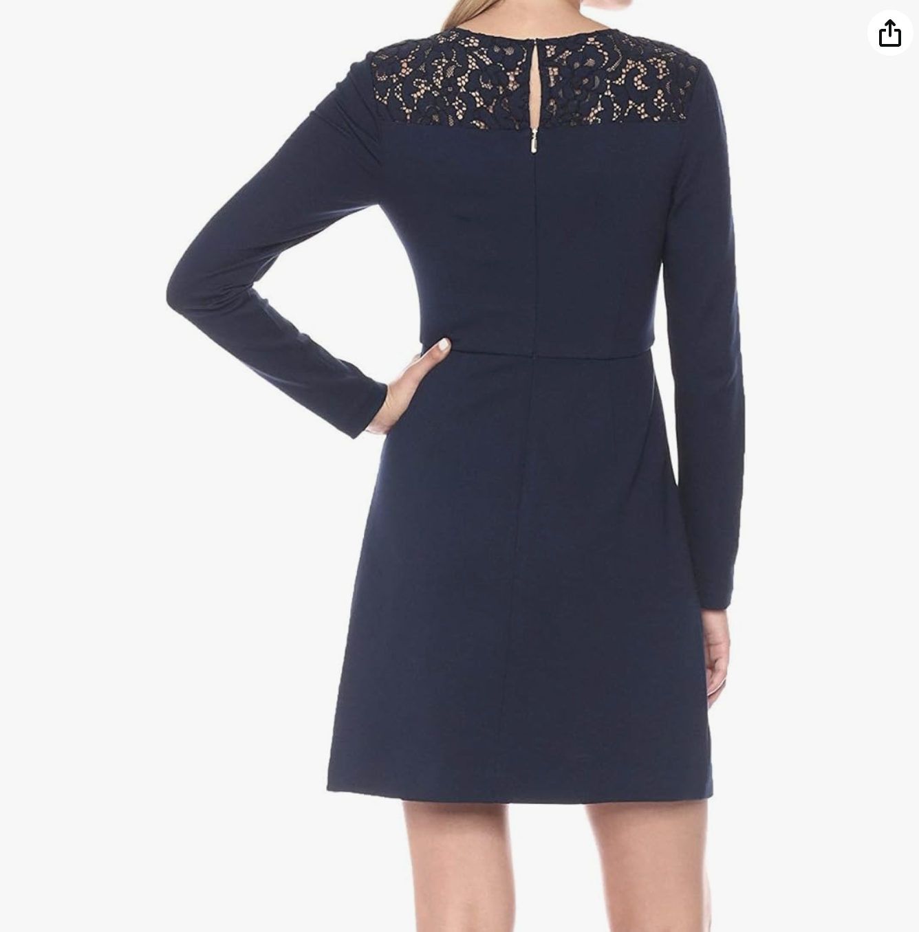 NWT New Trina Turk Navy Blue Ponte Lace Trim Long Sleeve Dress Size 8 A Line