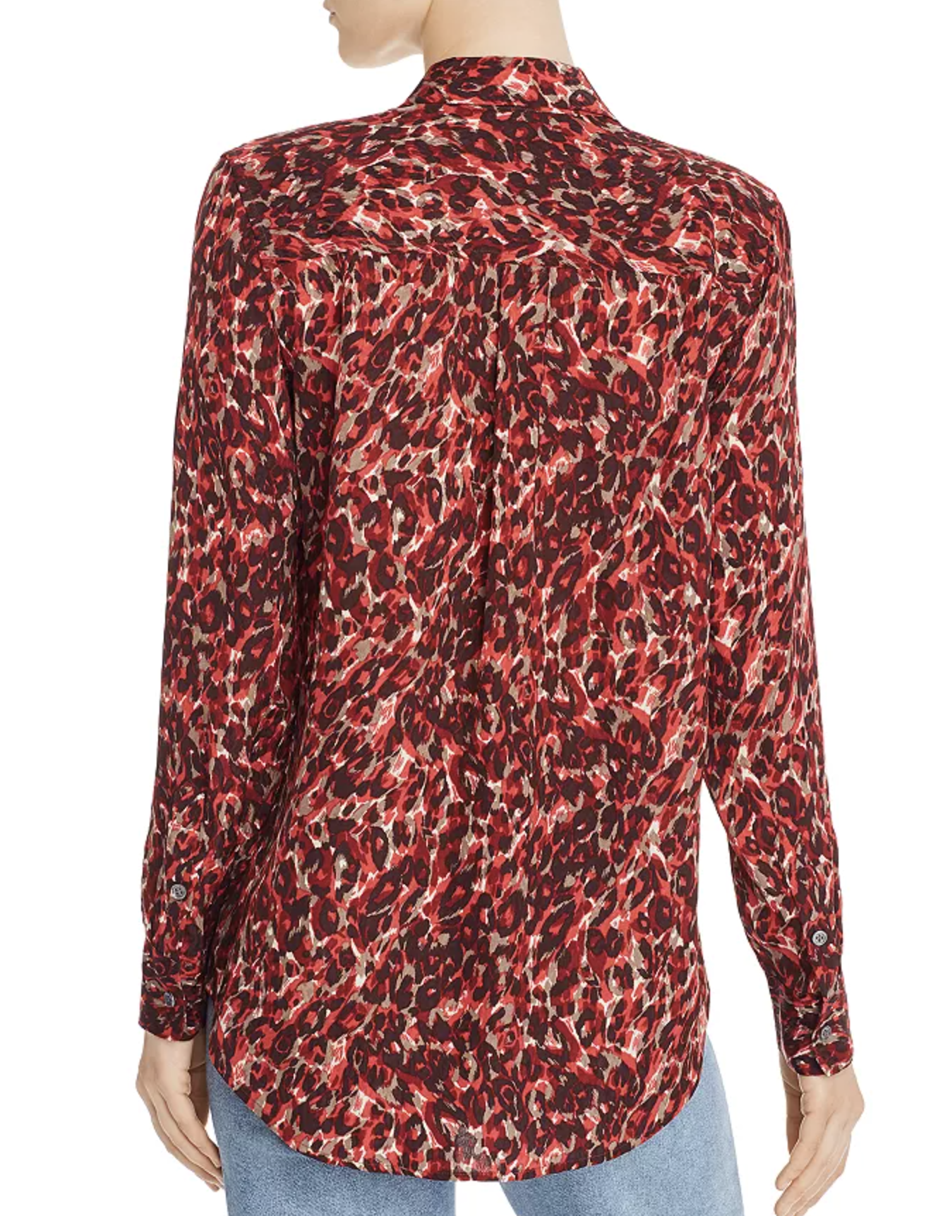 Equipment Red Leopard Print Slim Signature Blouse Button Front Shirt Size M Long Sleeve