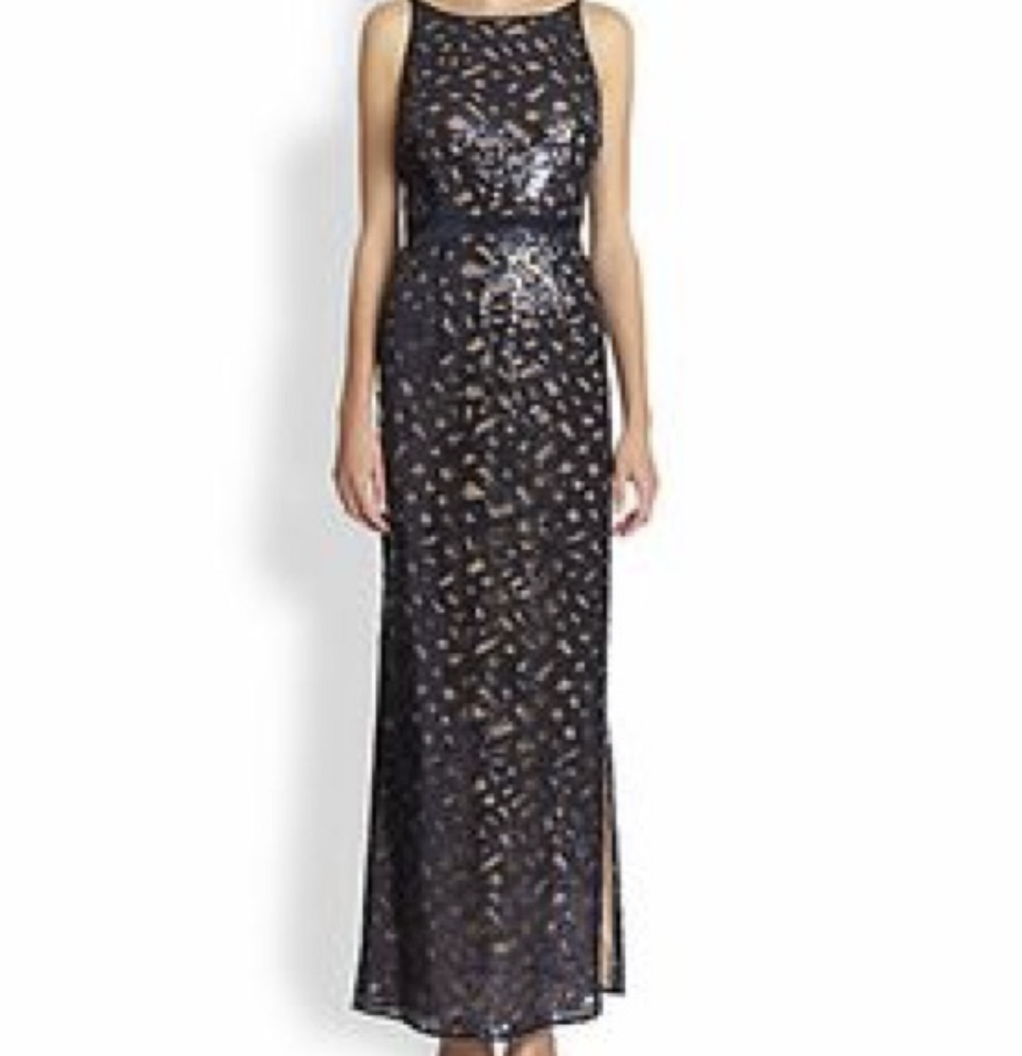 Aidan Mattox Navy Blue Sequin Geometric Mesh Illusion Formal Dress Gown Party 8