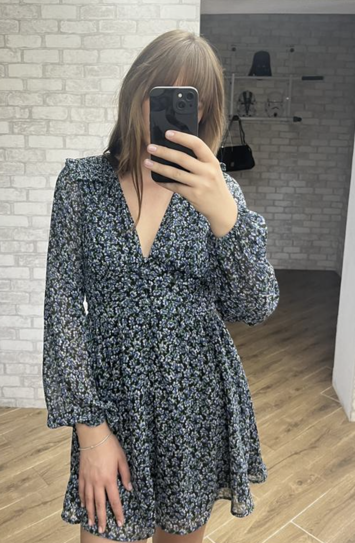 Zara Black Blue Green Floral V Neck Smocked Babydoll Mini Dress Size XXL Ruffle