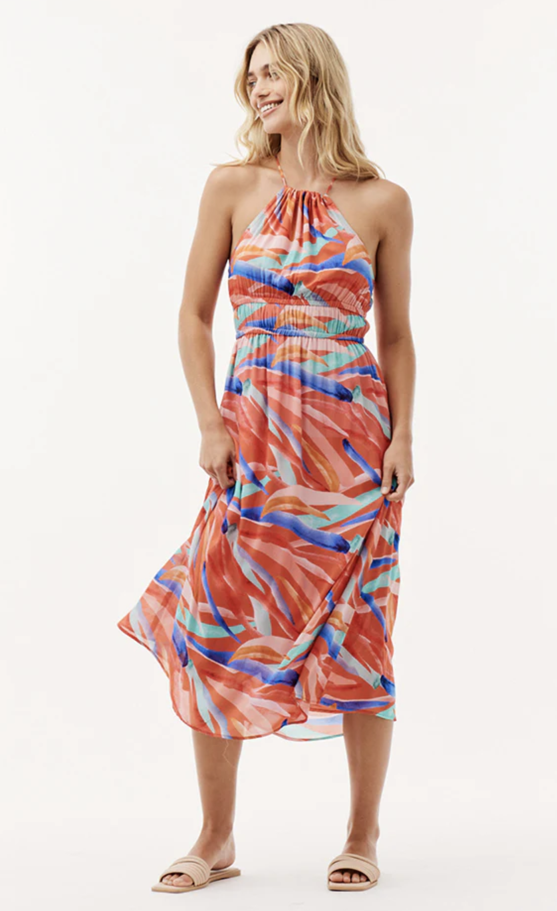 NWT Bella Dahl Watercolor Print Tie Halter Neck Midi Dress Sundress Size S Beach