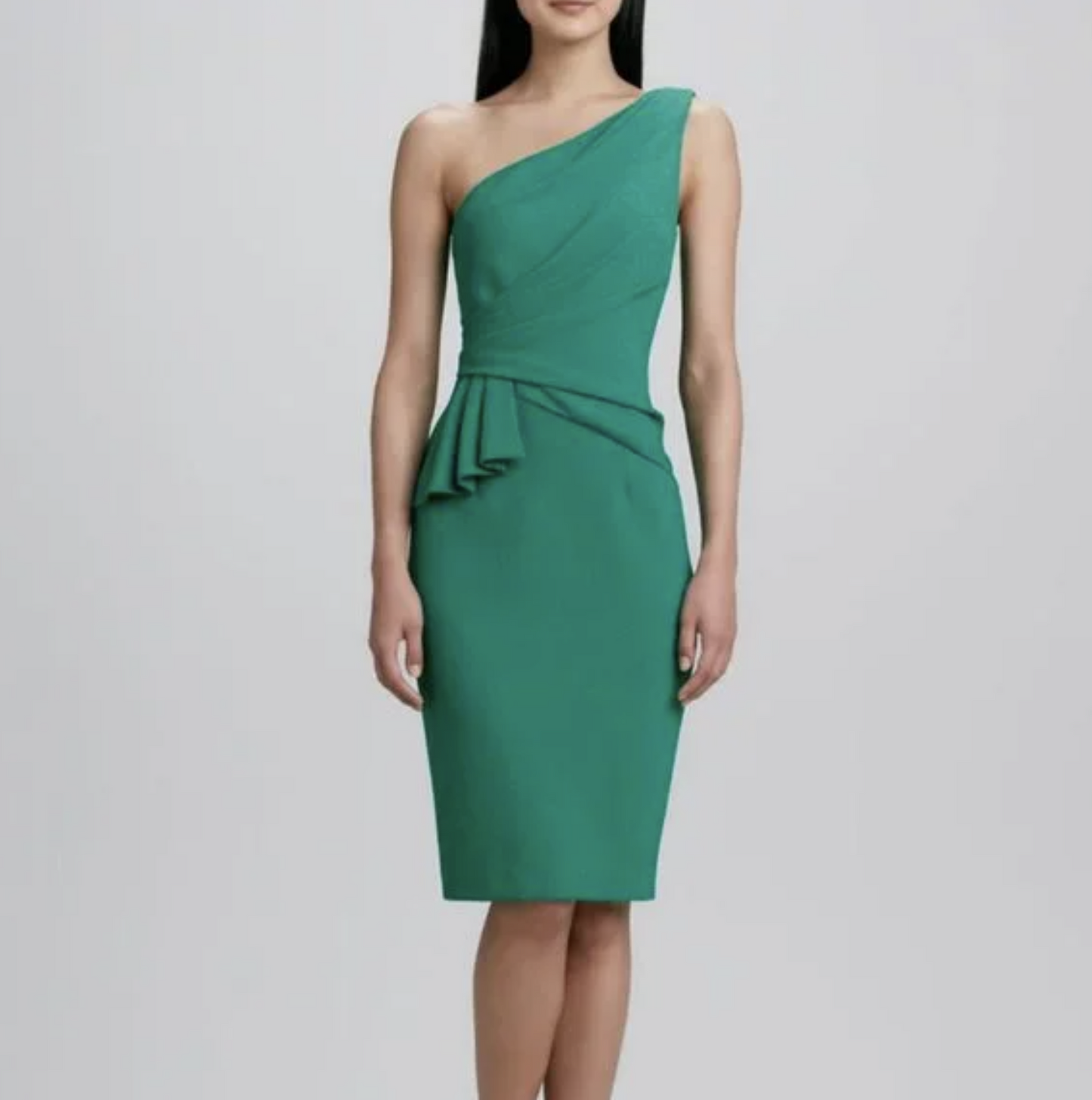 David Meister Green One Shoulder Ruched Ruffle Cocktail Party Dress Sz 2 Holiday