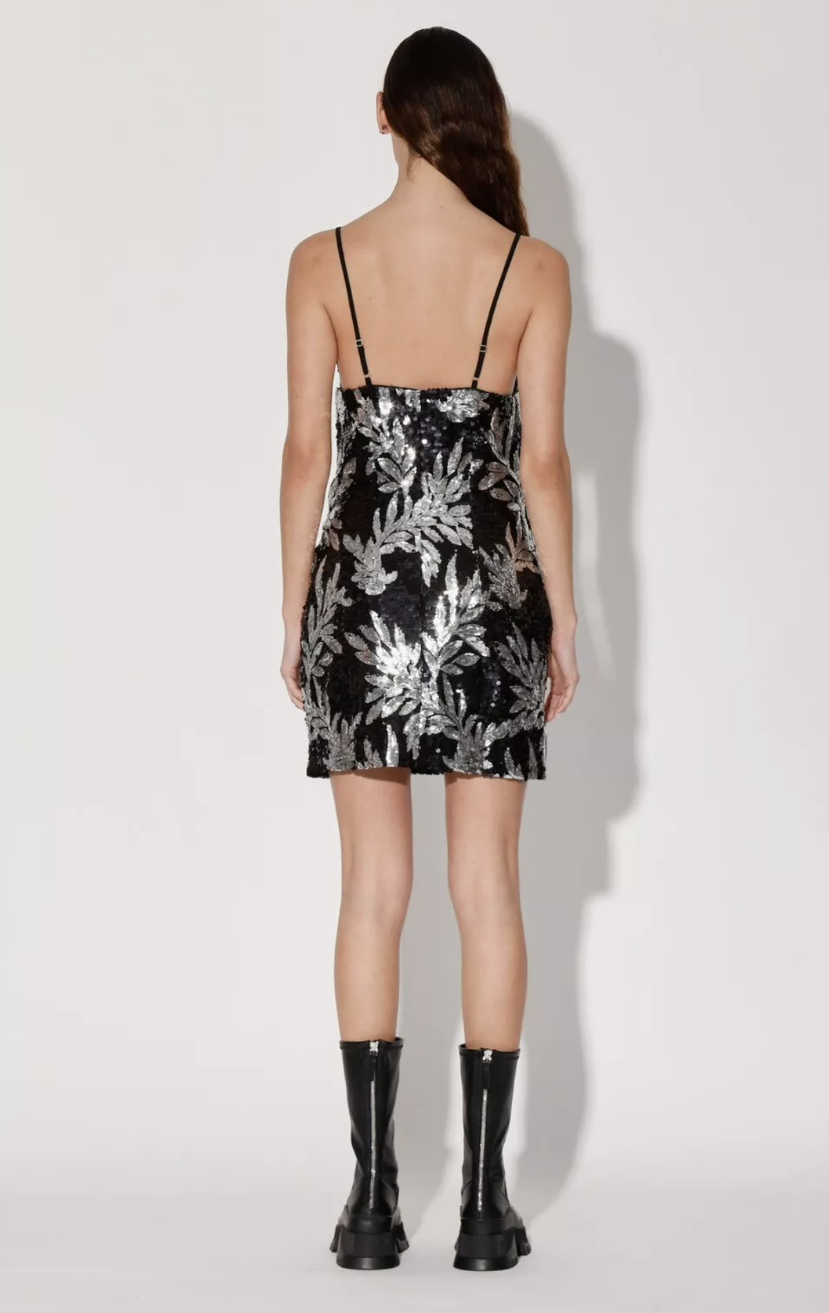 NWT Walter Baker Black Silver Floral Sequin Fantasy Luella Dress Party Size 8
