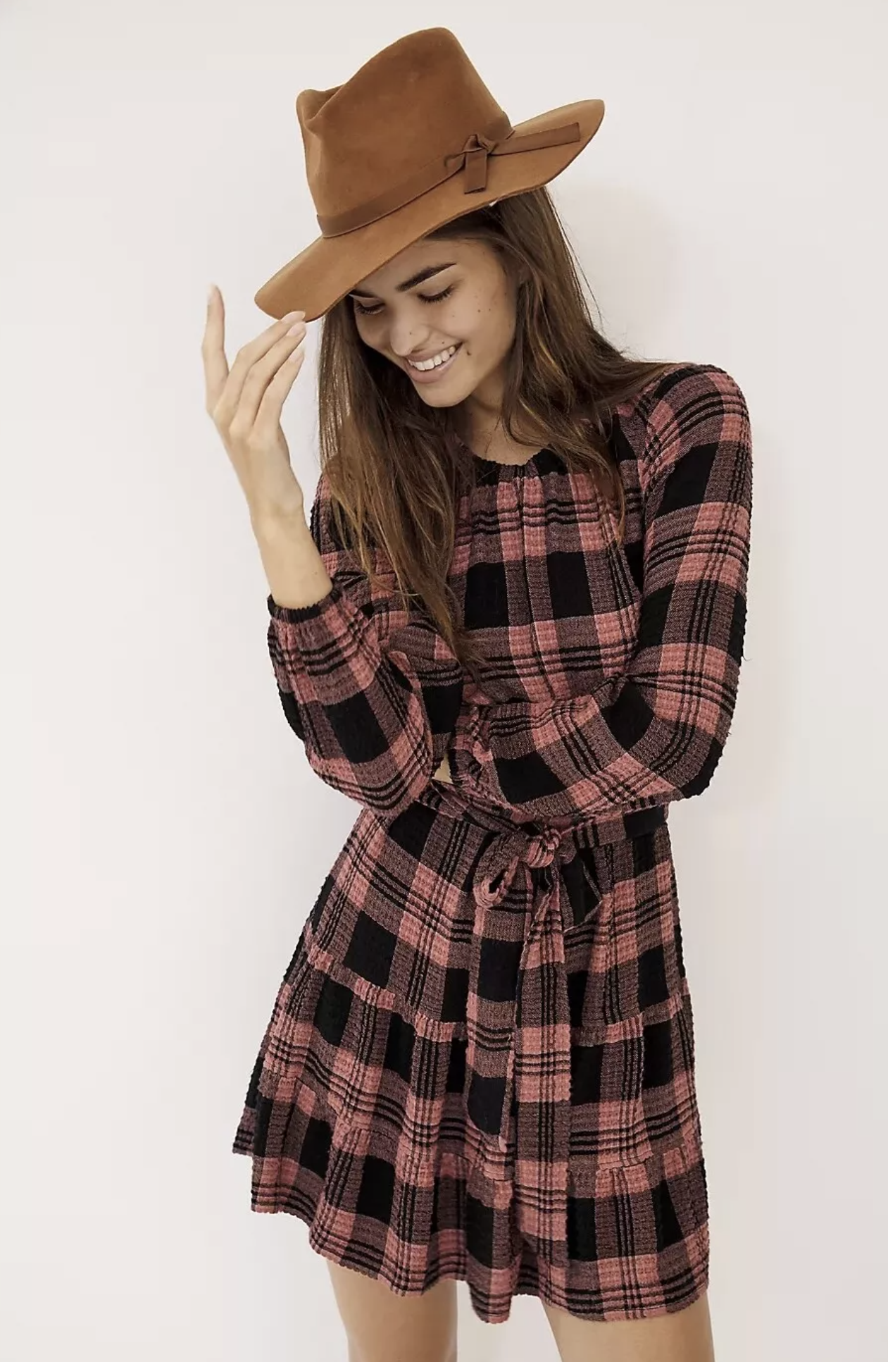 Cloth and Stone for Anthropologie Daia Plaid Tie Waist Flounce Dress Size S