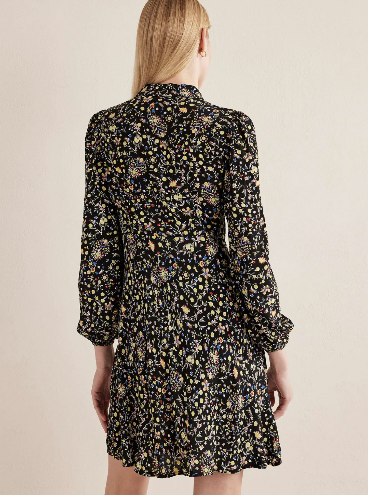 Boden Womens Black Wildflower Paisley Floral Tie Neck Shirt Dress Size US 2R 2