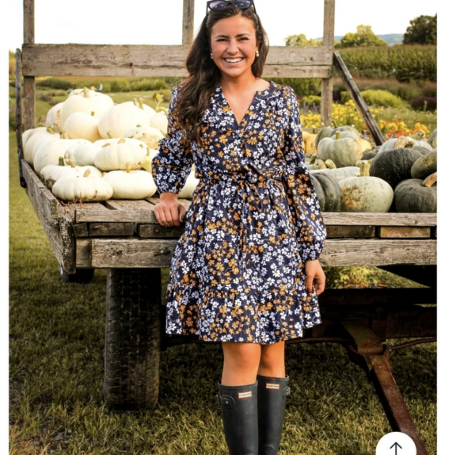 Draper James Lucinda Fall Field Floral Drawstring Waist Popover Dress Sz L Navy