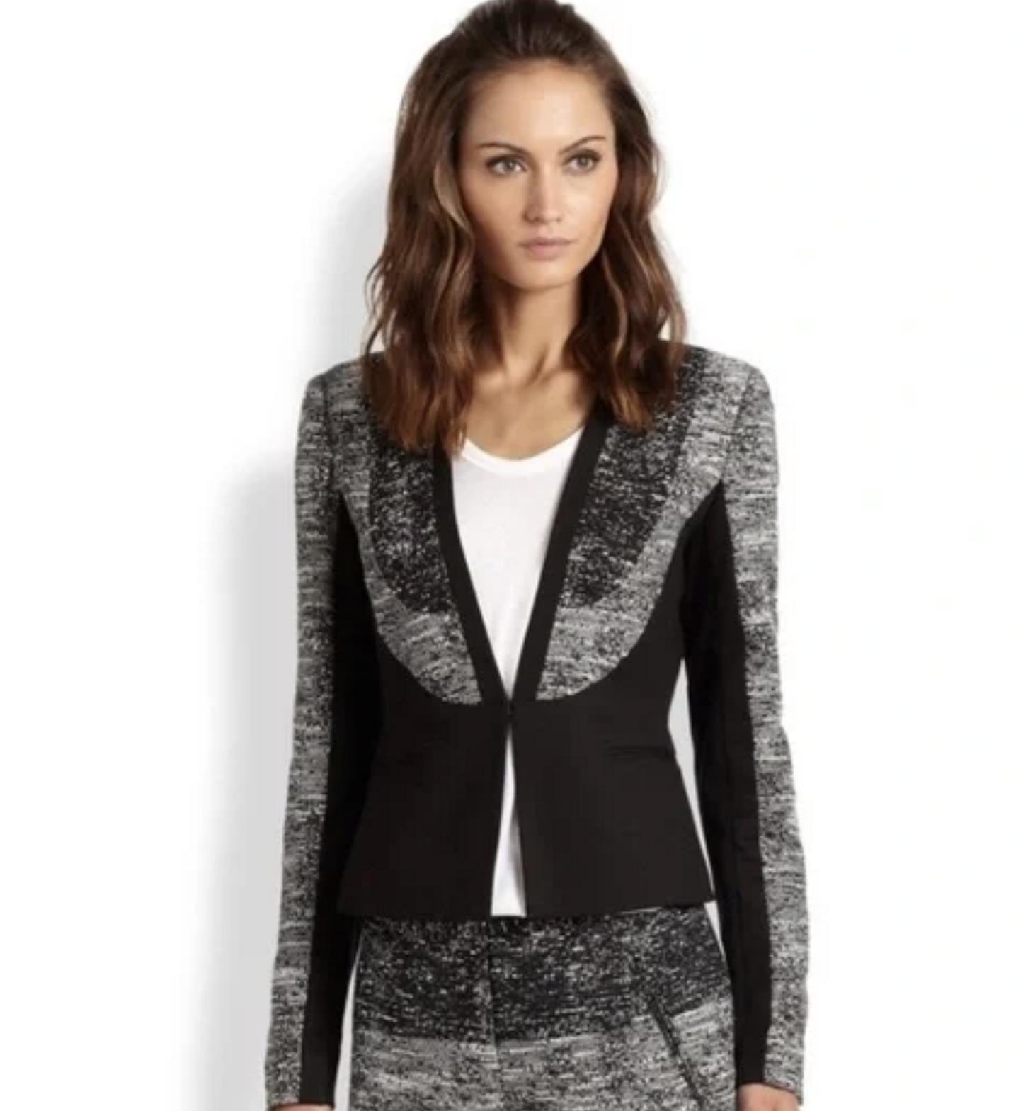 BCBG Max Azria Dallin Black White Static Ombre Tweed Blazer Jacket Size XS