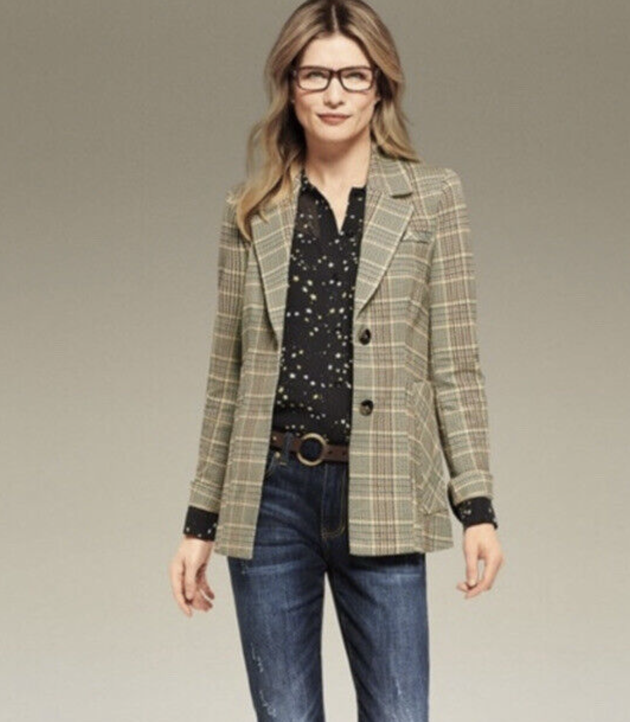 CAbi Womens Pasttime Blazer Size 4 Houndstooth Plaid Printed Jacket Style 3548