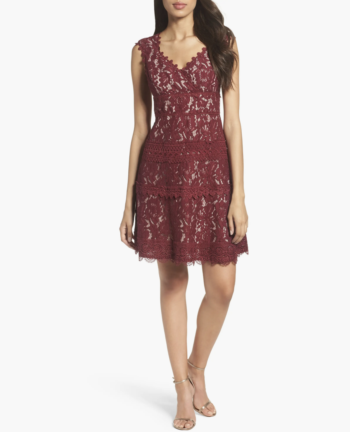 NWT Adrianna Papell Black Cherry Red Lace Fit and Flare Cocktail Party Dress 6