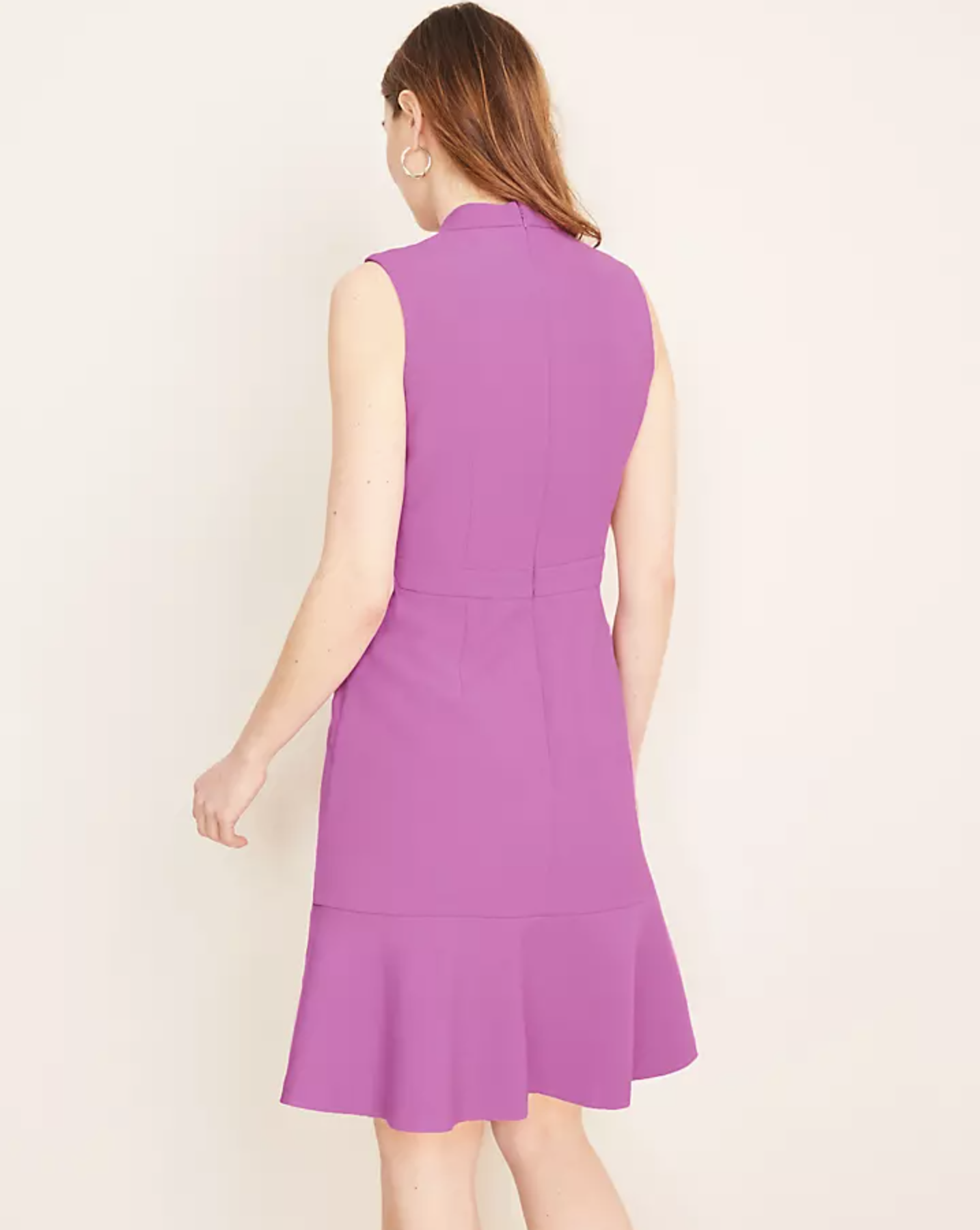 NWT Ann Taylor Doubleweave Mock Neck Flounce Hem Sheath Dress Sz 4 Pink - Purple