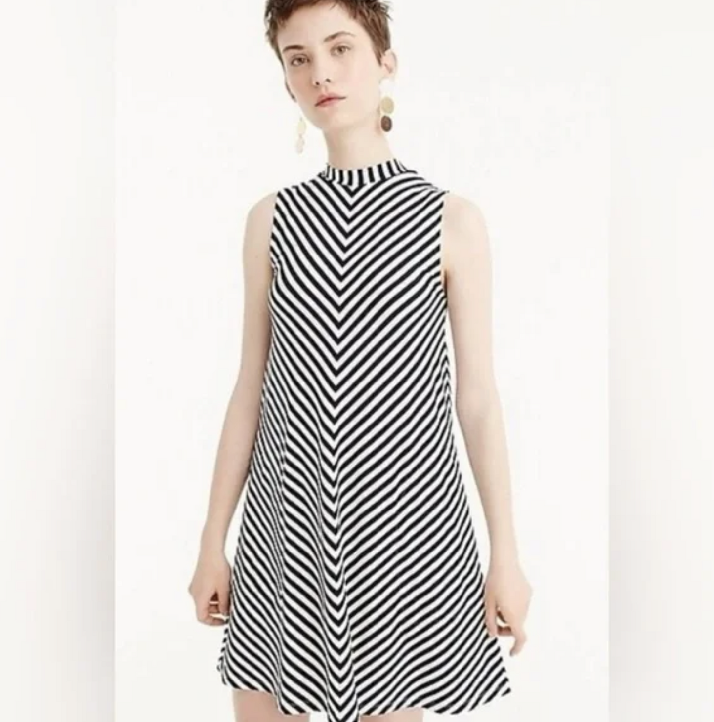 NWT J Crew Navy Blue Chevron Striped Mock Neck Casual Swing Tank Dress XXS 2XS