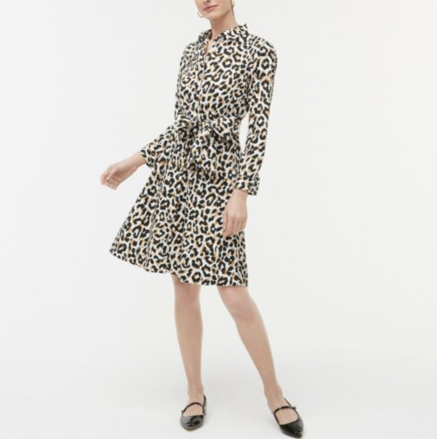 J Crew Factory Womens Leopard Print Tie Waist Cotton Poplin Shirt Dress Size 4