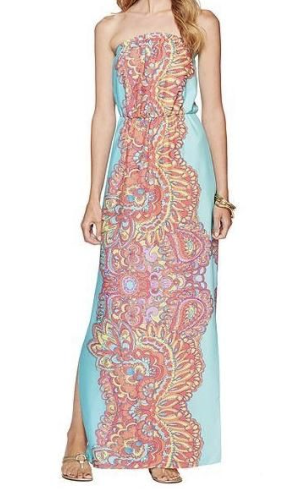 Lilly Pulitzer Emmett Blue Color Block Strapless Maxi Dress Size XS Paisley