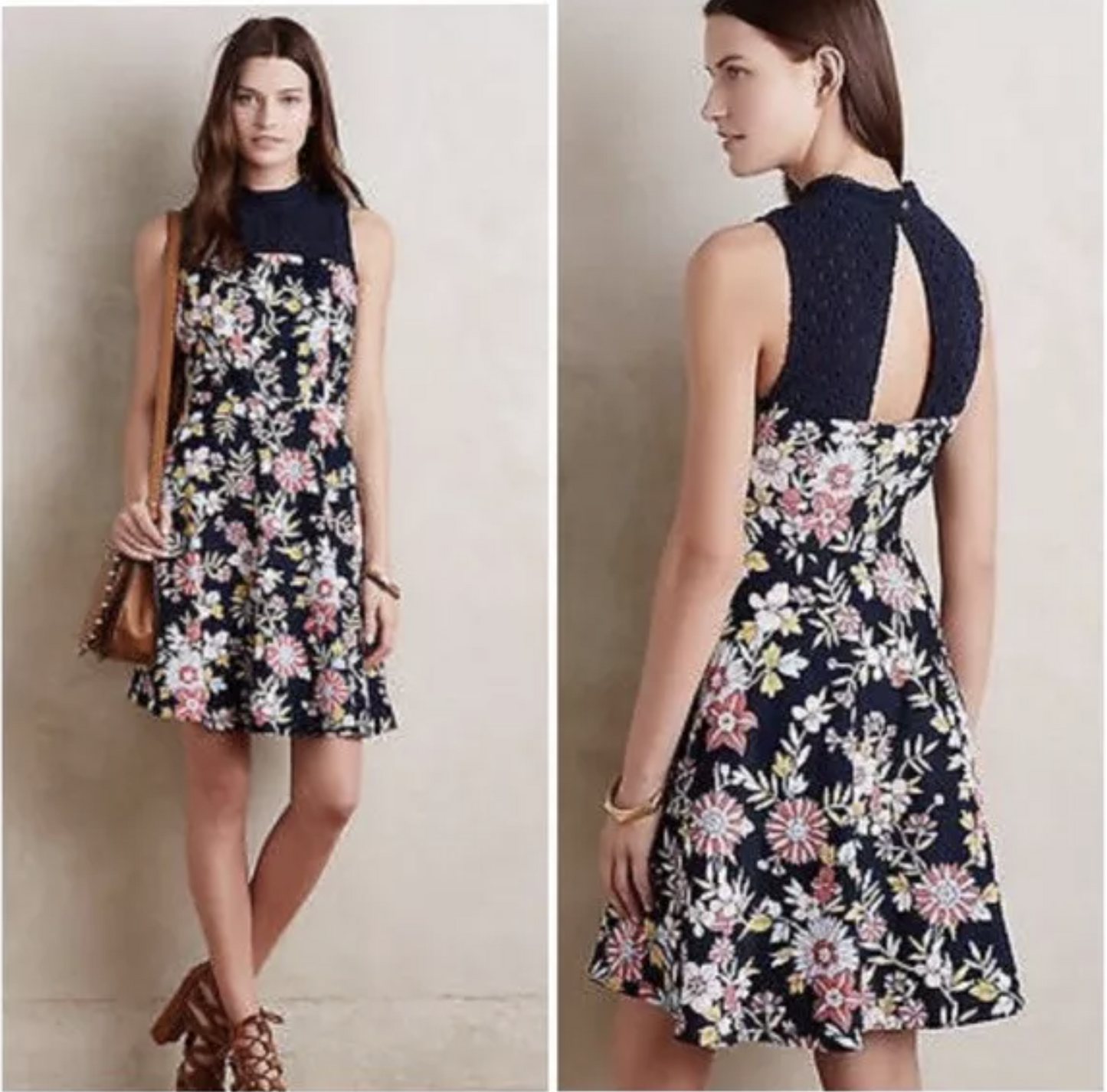 Moulinette Soeurs Anthropologie Navy Floral Corduroy Lace Fit and Flare Dress 4