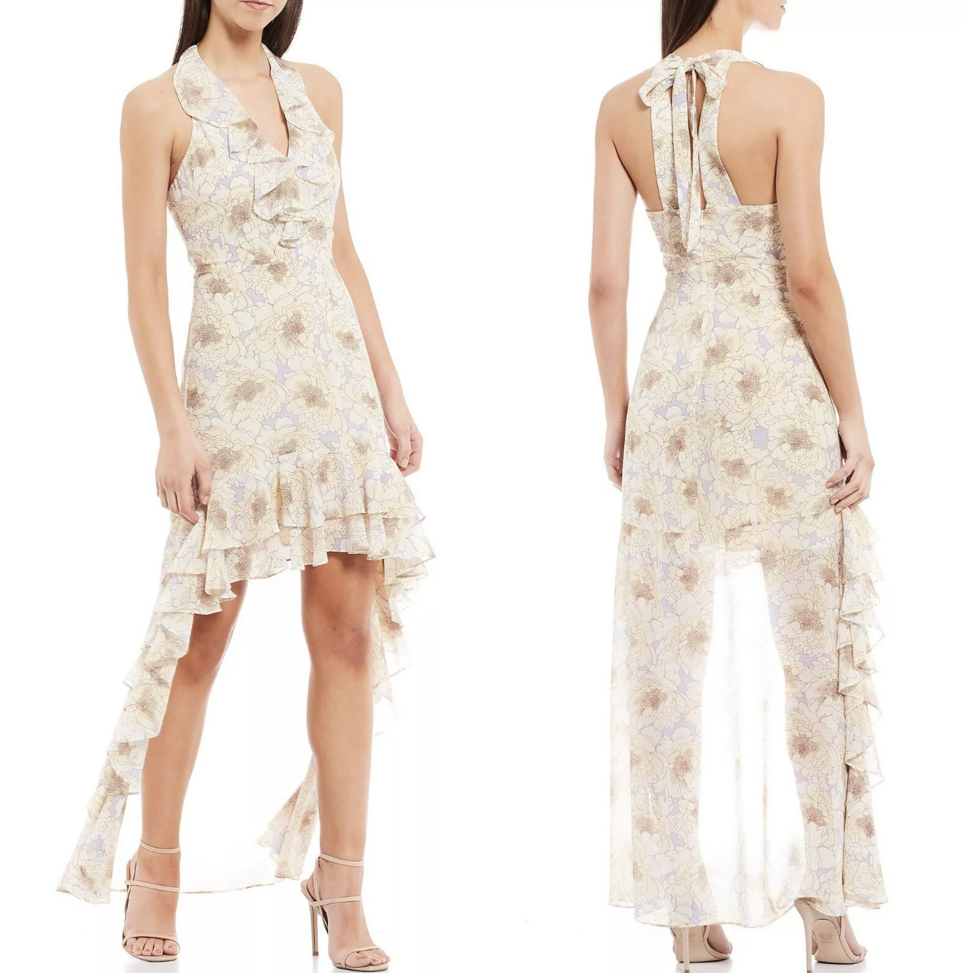 Belle Badgley Mischka Floral Ruffle Hi Lo Halter Formal Evening Party Queen City Resale Belle Badgley Mischka Floral Ruffle Hi Lo Halter Formal Evening Party Queen City Resale