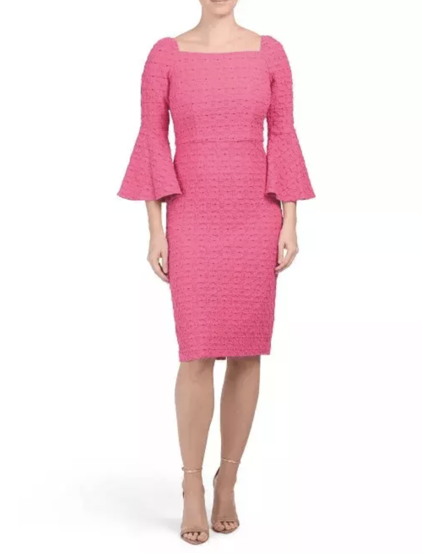 NWT Trina Turk Pink Floral Textured Bell Sleeve Square Neck Sheath Dress Size 6