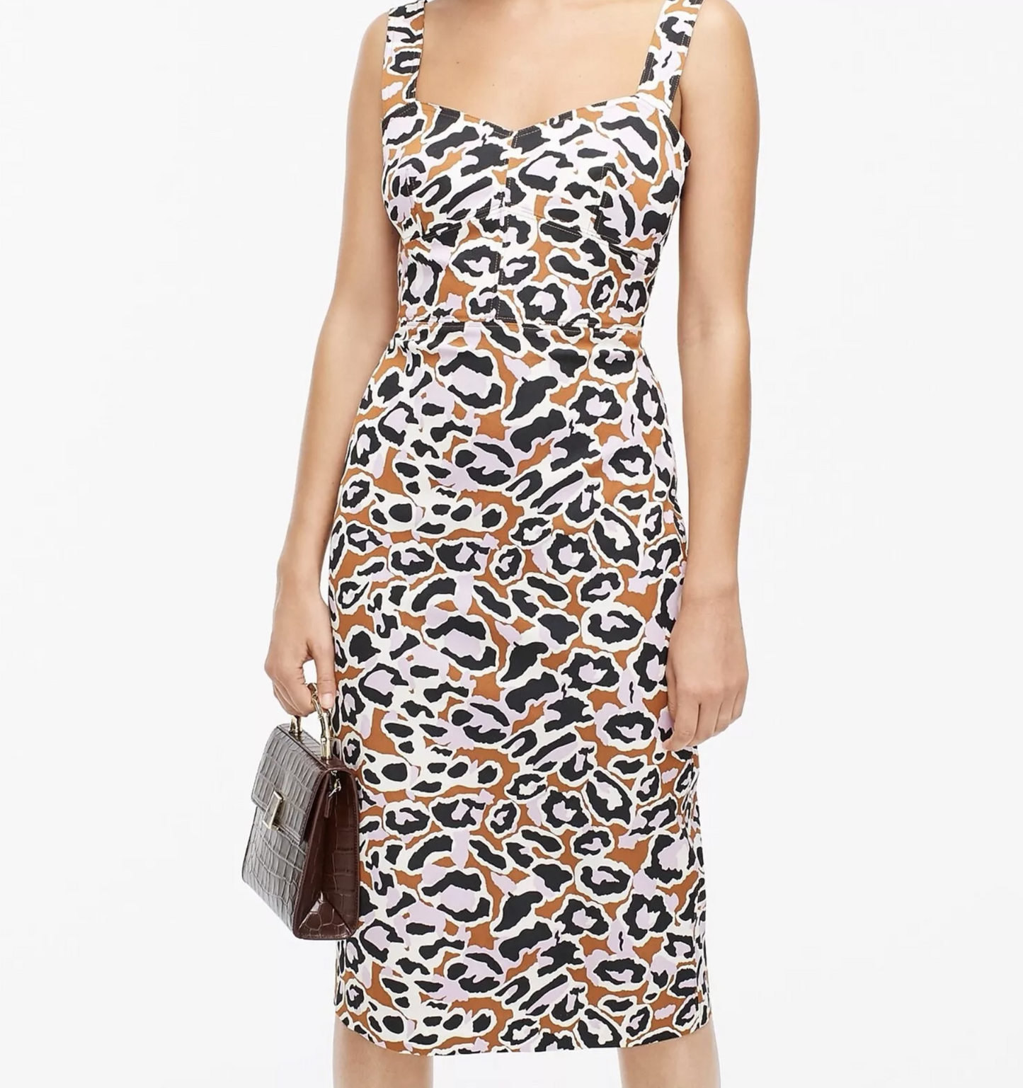 NWT J Crew Leopard Print Contrast Stitched Sheath Dress in Stretch Faille Size 2