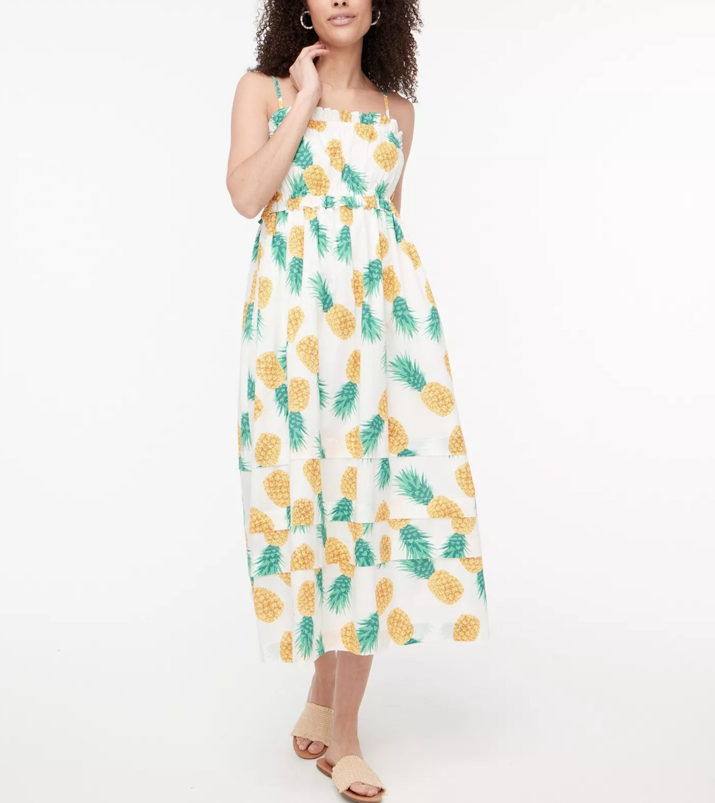 NWT J Crew Pineapple Print Square Neck Ruffle Maxi Dress Size 14 Summer Beach