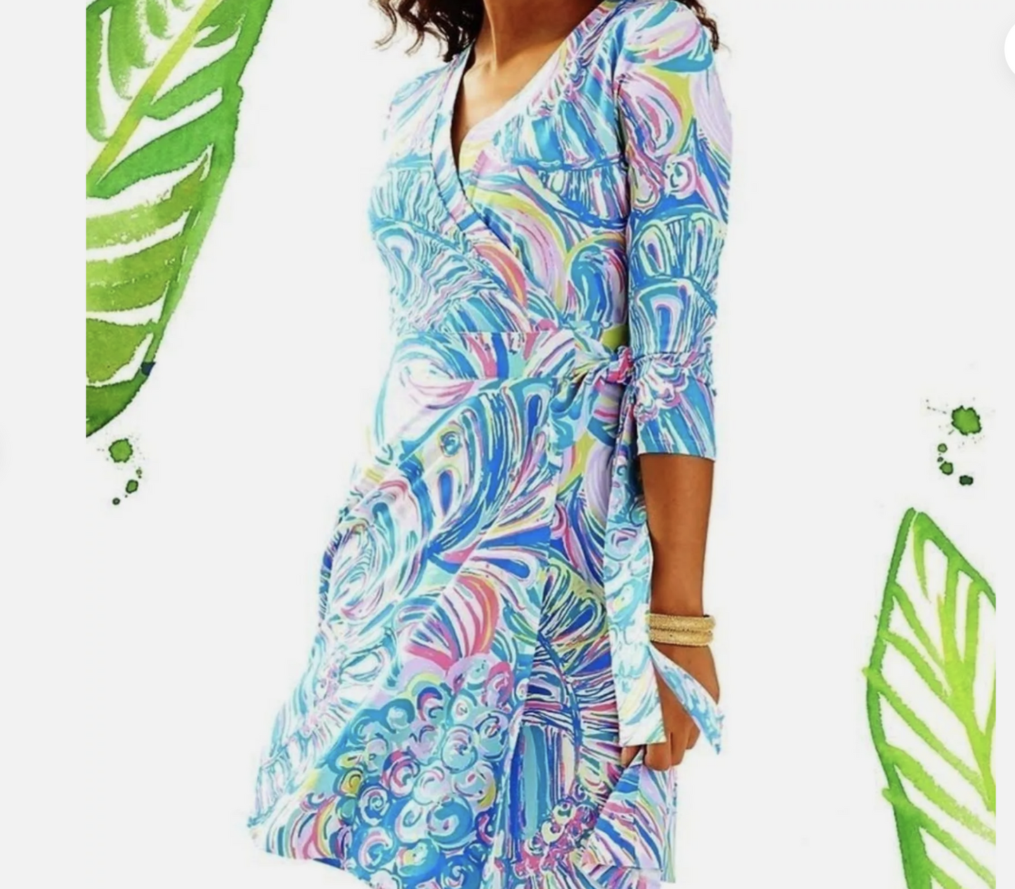 Lilly Pulitzer Emilia Wrap Dress Gillty Pleasure Colorful Print Size XS Blue