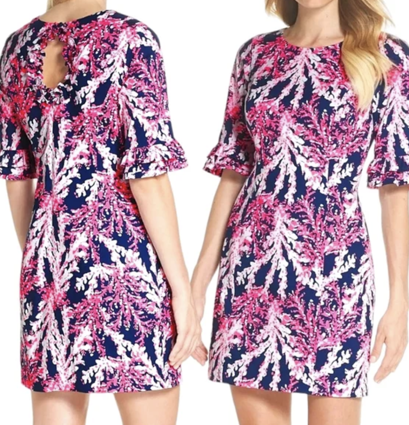 NWT Lilly Pulitzer Fiesta Beyond the Sea Nauti Navy Ruffle Dress Size 0 Pink