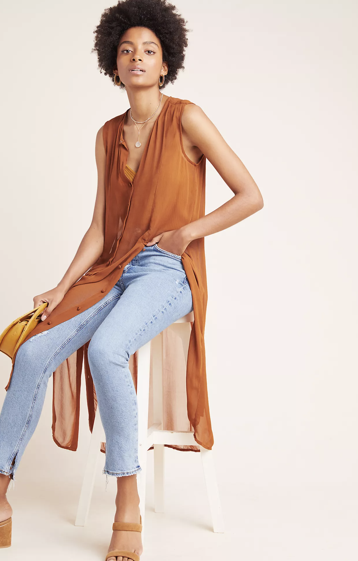 Maeve Anthropologie Meriwether Sheer Button Front Duster Tunic Top Blouse Size 0 Sleeveless