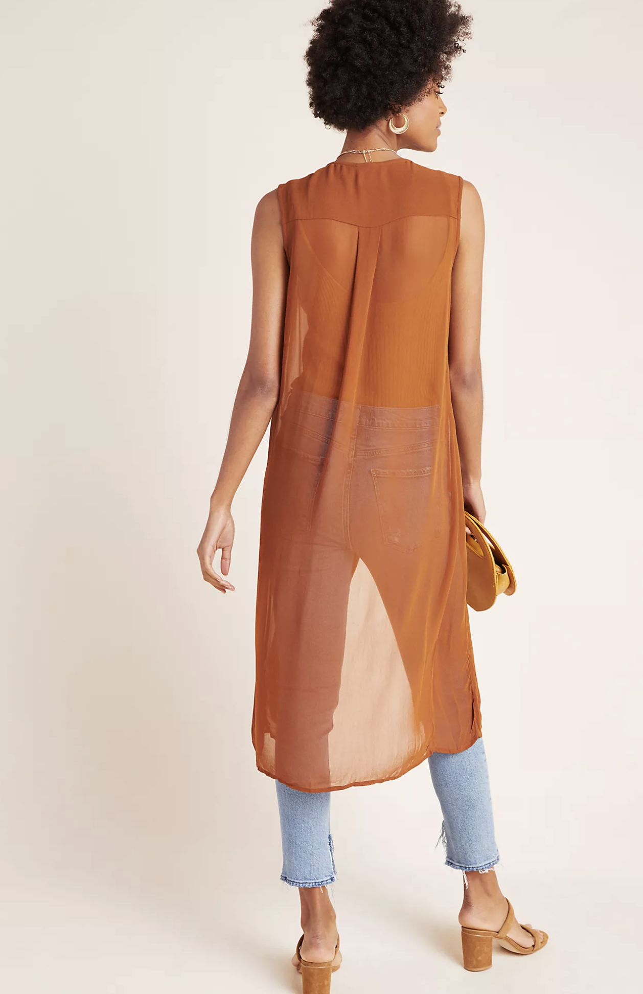 Maeve Anthropologie Meriwether Sheer Button Front Duster Tunic Top Blouse Size 0 Sleeveless