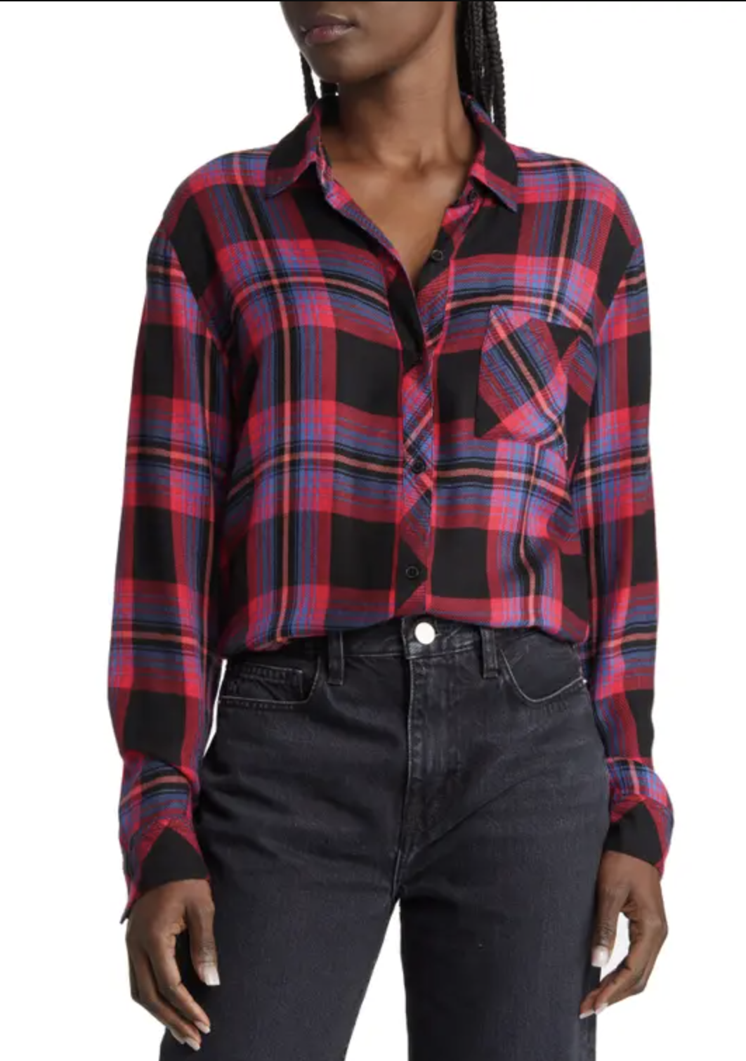 Rails Womens Hunter Black Red Coral Plaid Button Front Shirt Blouse Size S