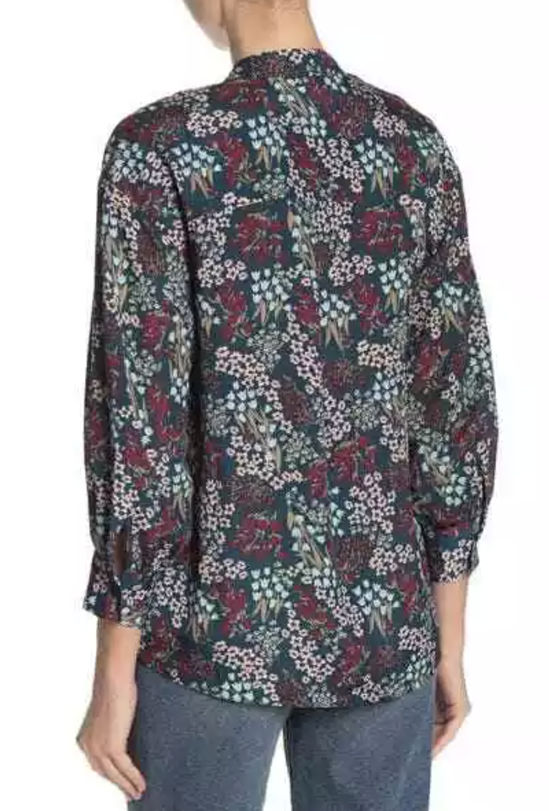 Joie Womens Ninarika Ocean Teal Floral Print Popover Top Blouse Size M V Neck