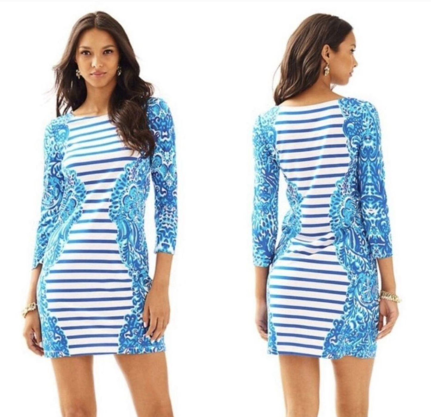 Lilly Pulitzer Womens Nila Dress Brilliant Blue Moon Jellies Stripe Size XS