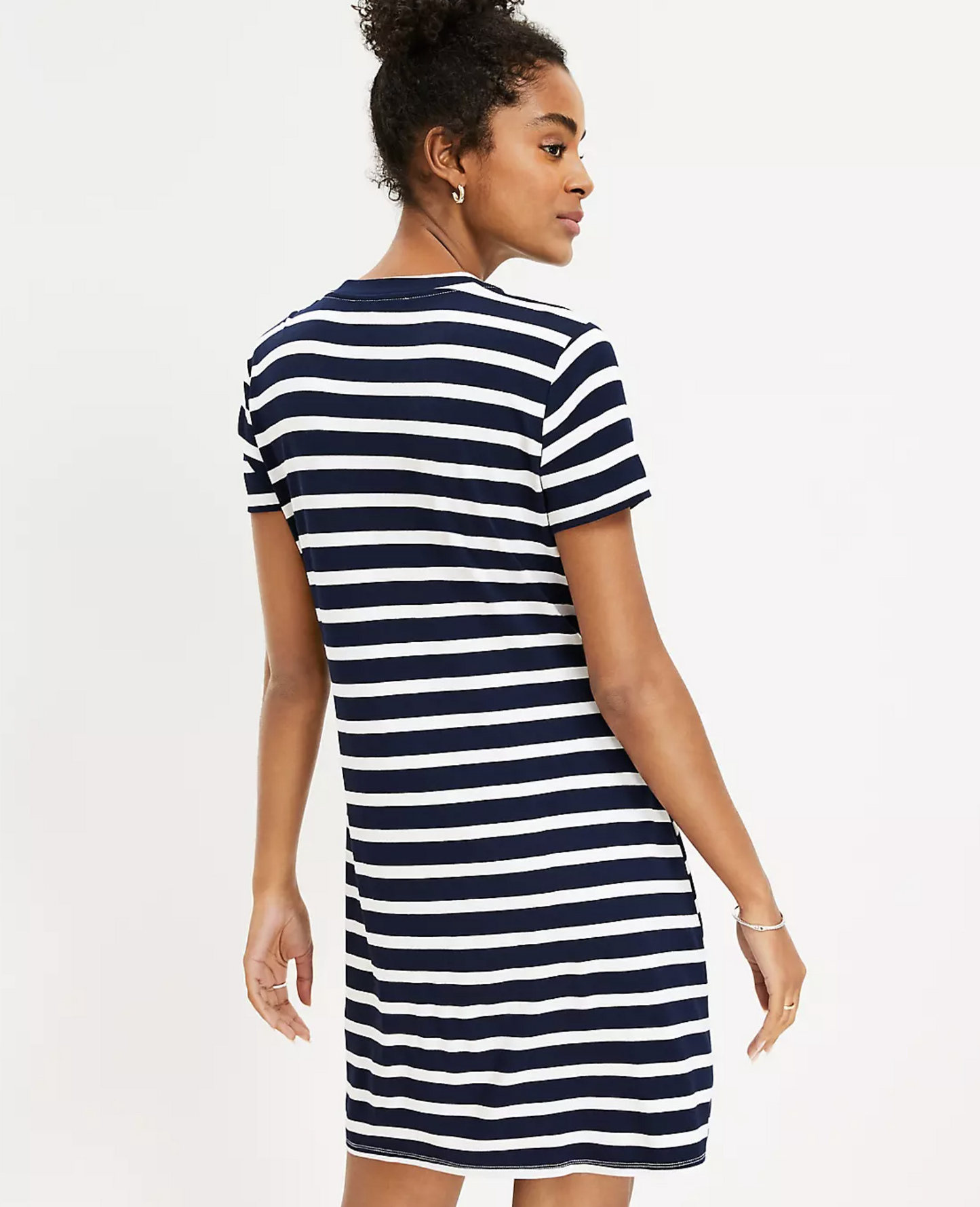 NWT Ann Taylor Loft Navy Blue White Striped Twist Ruched Shift Dress Jersey Sz M