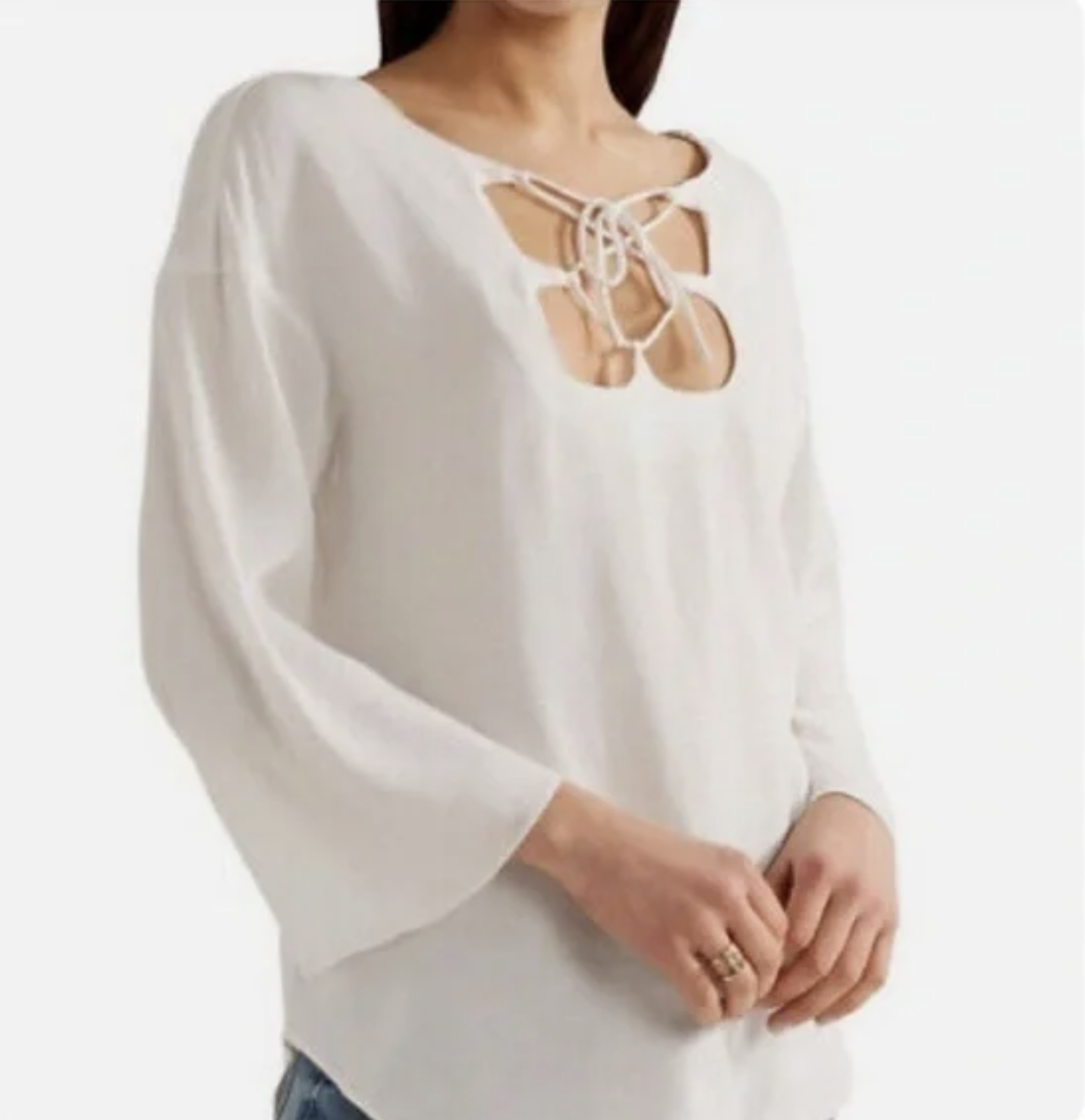 Frame Shirt Womens Solid Black Mirrored Lace Up Neckline Top Blouse Size XS