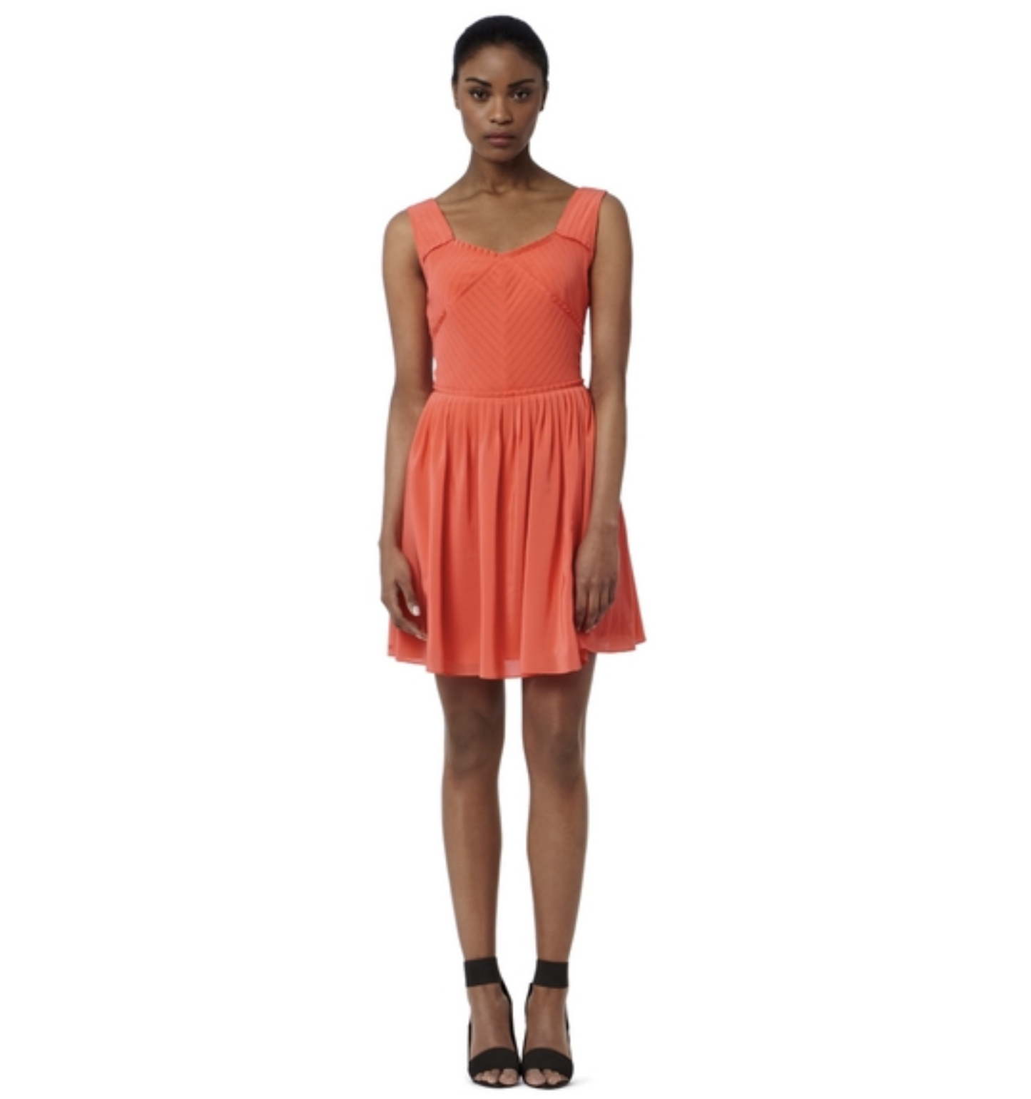 Reiss Womens Leia Coral Silk Pleated Fit and Flare Mini Dress Size 4 Sleeveless