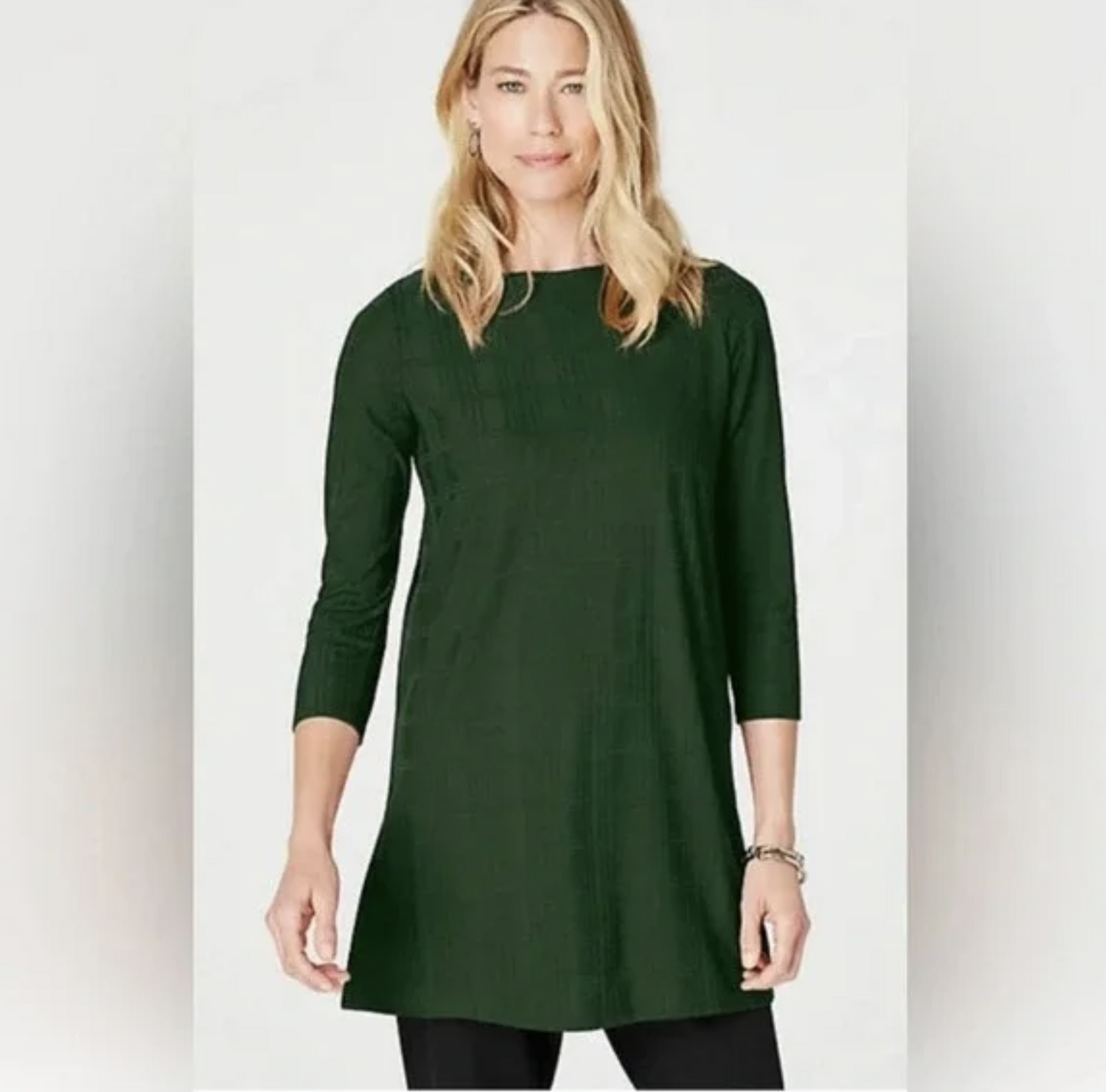 NWT J Jill Wearever Collection Forest Green Textured Plaid Tunic Top Blouse XS